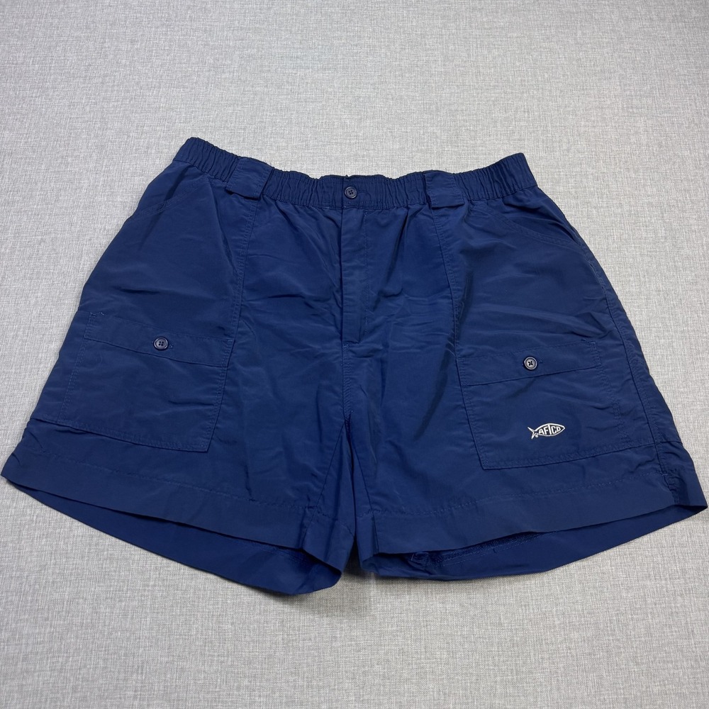 AFTCO Fishing Shorts Mens 42 Blue Lightweight Drawstring Pockets 100% Nylon
